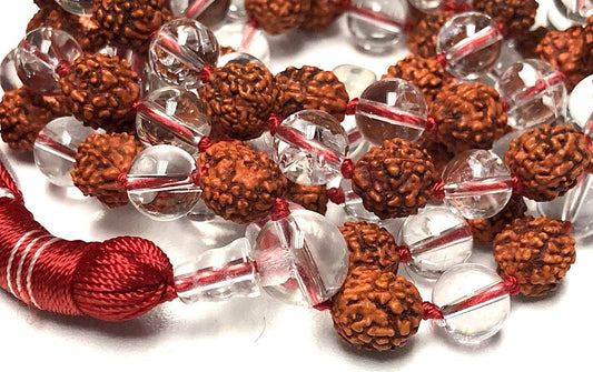 Rudraksha & Crystal Quartz Mala Necklace | SPHATIKA & AKSHA Collection