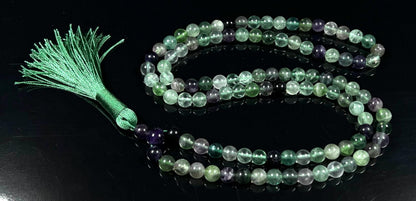 Handmade Rainbow Fluorite Mala Beads Necklace – 6mm & 8mm 108 Beads – Pisces Birthstone – Third Eye & Crown Chakra