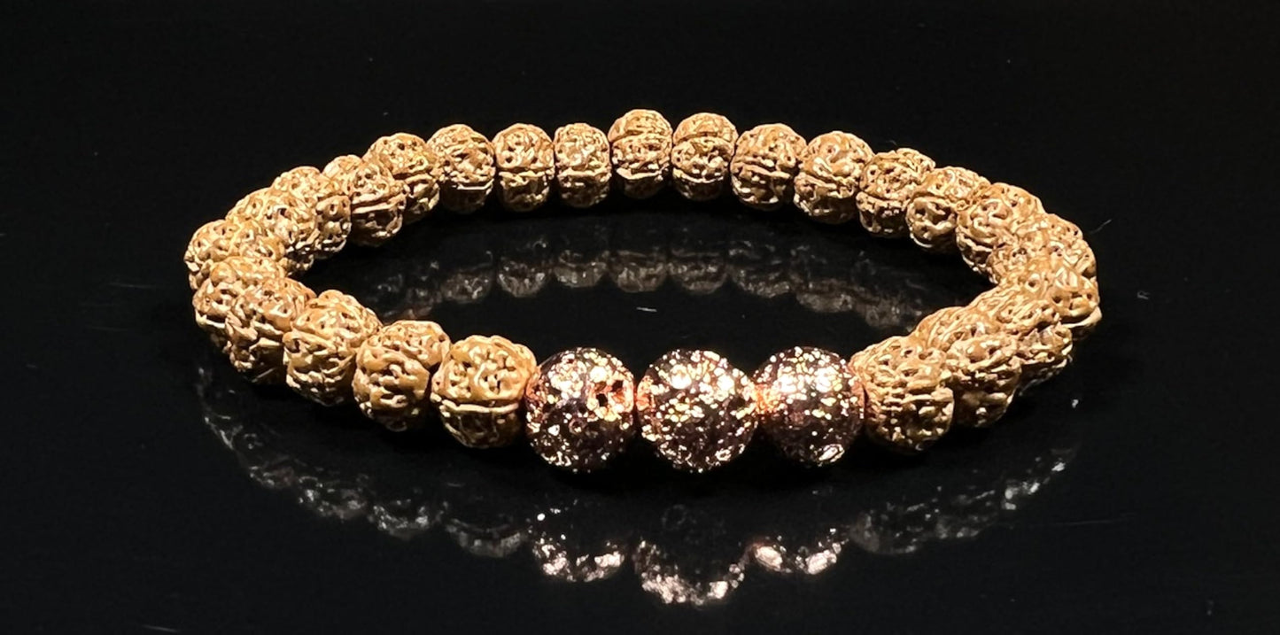 VULCAN - Rudraksha & Rose Gold Lava Bracelet - Grounding & Spiritual Strength