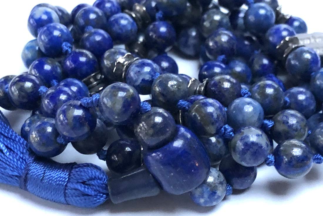Certified Energized Mala Beads Necklace with COA - Chakra Mala - Japa Mala - 8mm 108 Buddhist Prayer Beads - Meditation Mala - Tassel Necklace – Zodiac/Sun Sign stones (lapis lazuli)