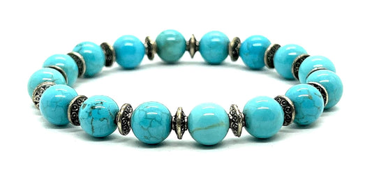 Turquoise Stretch Bracelet, Natural Gemstone Beads, Beaded Wristband, Boho Style, Handmade Jewelry, Communication, Emotional Balance - Approx. 7.25 Inches Wrist Size