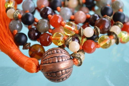 Ultimate Leo Zodiac Mala Necklace | 108 Hand-Knotted Beads | ASTRA Collection