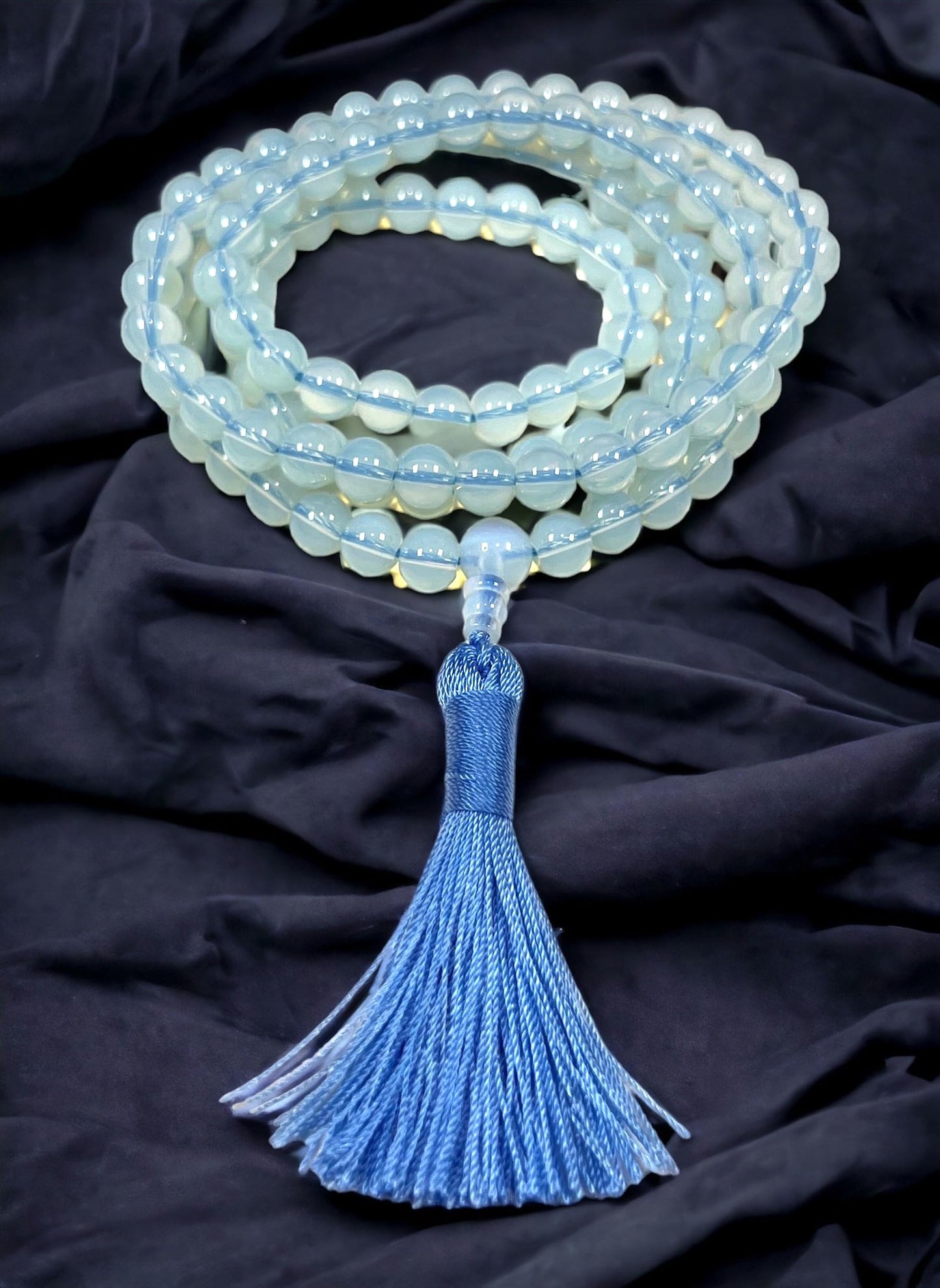 Handmade Opal Opalite Necklace, 8mm 108 Mala Beads for Inner Light and Harmony - Virgo and Cancer Zodiac Sun Sign Crystal Gemstones