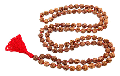 Hand-Knotted 5 Mukhi Rudraksha Mala Necklace (10mm 108 Beads) - Universal Sun Sign, Chakra Balance & Harmony