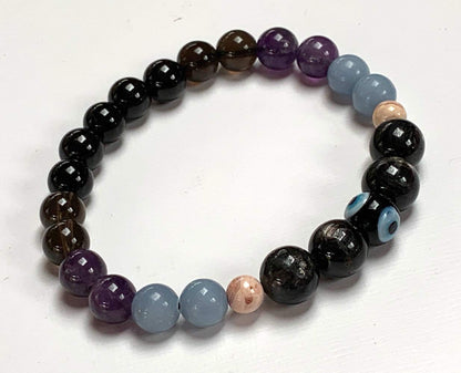 Crystals for Bereavement, Grief support Healing Bracelet for Loss, Grief bracelet, Remembrance, Bereavement gift - Rhodochrosite, Jet, Amethyst, Apache Tear, Angelite, Mala Beads Bracelet
