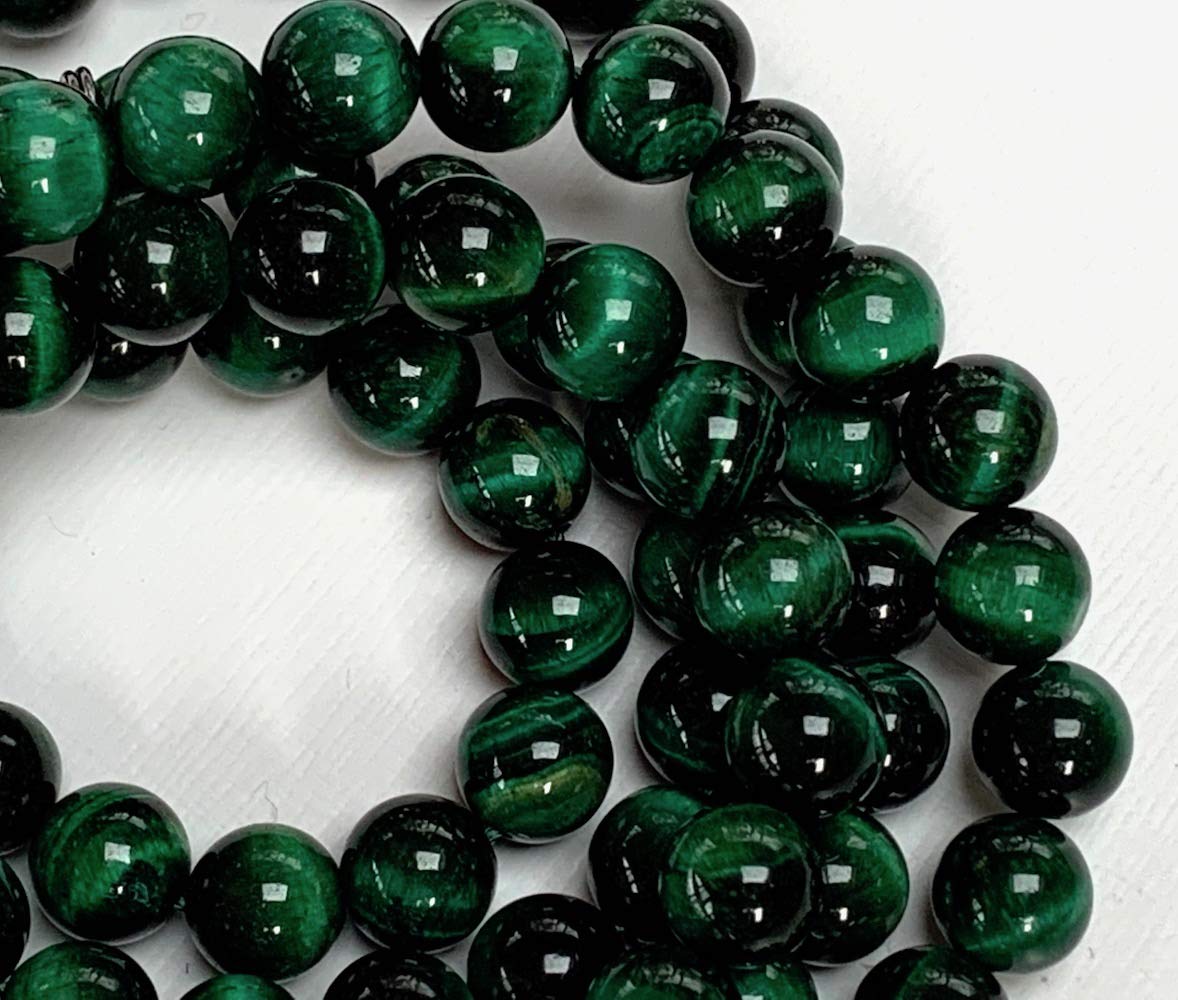 Tiger Eye Tiger's Eye Mala Beads Necklace 3rd Chakra Throat Chakra Healing Crystals 108 Prayer Beads - Grounding Integrity Will Power Intution Insomnia Libido Powerful (GREEN, Bead size 8 mm)