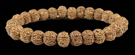 5 Mukhi Chikna Pathri Rudraksha Bracelet - AAA Grade 8mm Rudraksh Beads - Root Chakra Balance & Universal Sun Sign - Cultivate Spiritual Growth - Handmade
