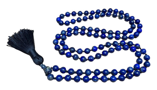 Hand-Knotted Lapis Lazuli Mala Beads Necklace – Sagittarius Birthstone for November & December - Third Eye Chakra
