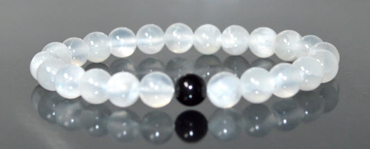 Selenite and Tourmaline Stretch Bracelet – Crown Chakra, Cancerian Birthstone