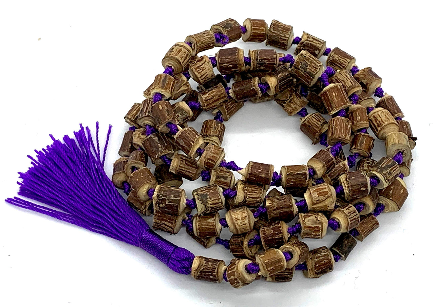 Tulsi mala beads necklace - Energized hand knotted Holy Basil 108 beads w/Velvet Pouch - PURE RAW CUT ROUGH Prayer beads - chanting mantra Meditation - Red Blue Green Orange String (PURPLE)