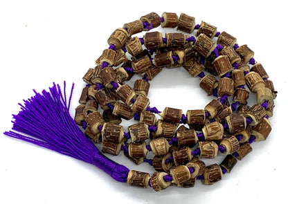 Tulsi mala beads necklace - Energized hand knotted Holy Basil 108 beads w/Velvet Pouch - PURE RAW CUT ROUGH Prayer beads - chanting mantra Meditation - Red Blue Green Orange String (PURPLE)