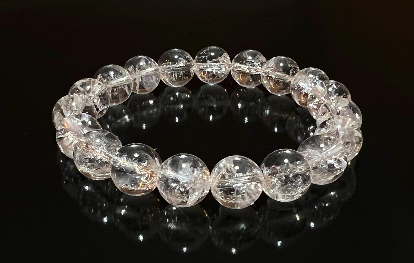 Himalayan Ice Nirvana Crystal Quartz Stretch Bracelet - 10mm AAAAA Grade - April Birthstone, Aries - Crown Chakra