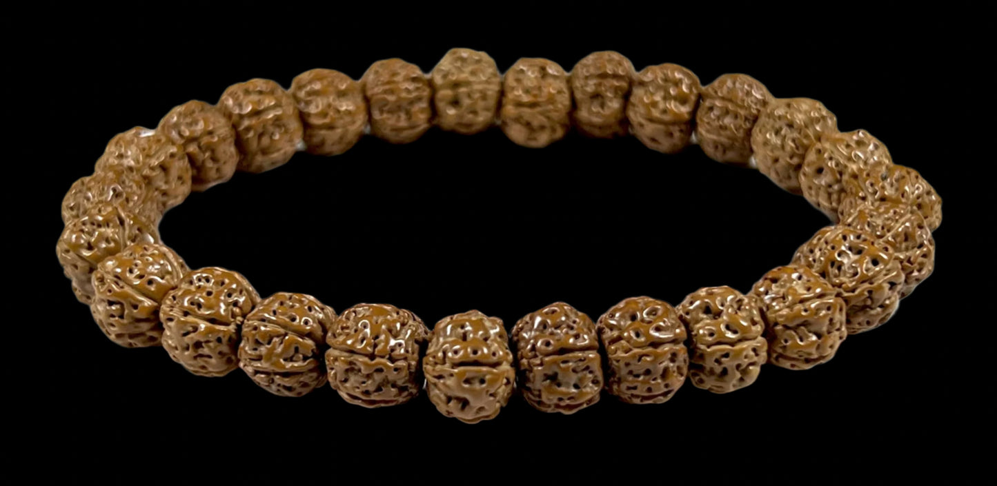 5 Mukhi Chikna Pathri Rudraksha Bracelet - AAA Grade 8mm Rudraksh Beads - Root Chakra Balance & Universal Sun Sign - Cultivate Spiritual Growth - Handmade