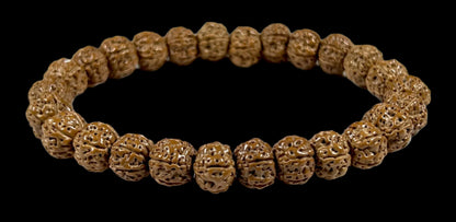 5 Mukhi Chikna Pathri Rudraksha Bracelet - AAA Grade 8mm Rudraksh Beads - Root Chakra Balance & Universal Sun Sign - Cultivate Spiritual Growth - Handmade