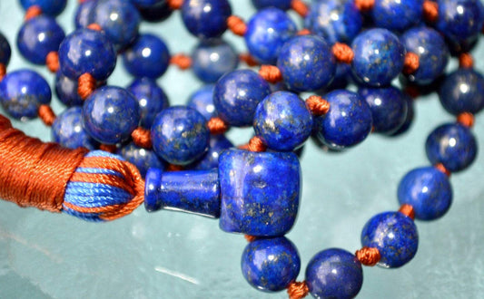 Unleash Your Inner Wisdom - Lapis Lazuli Mala Necklace (10mm 108 Beads, December Birthstone, Sagittarius Gemstone, Throat Chakra)