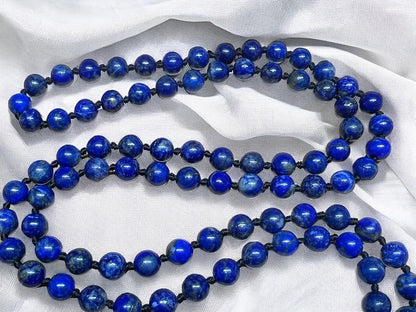 Hand-Knotted Lapis Lazuli Mala Beads Necklace – Sagittarius Birthstone for November & December - Third Eye Chakra