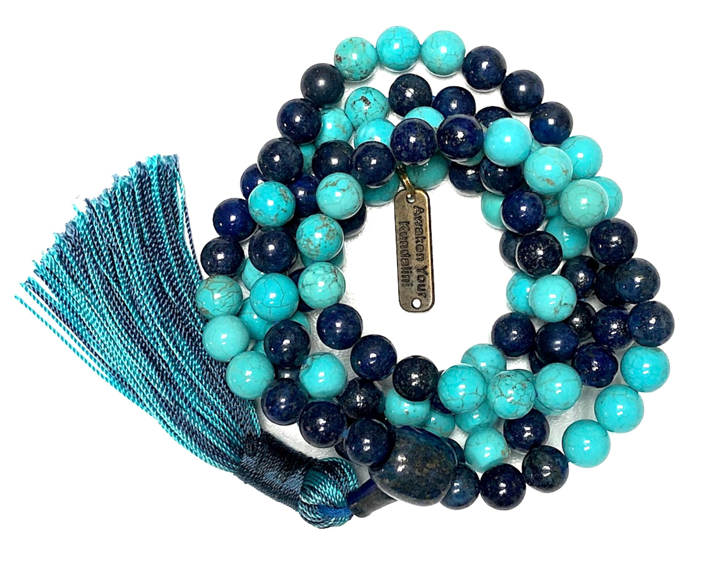 Lapis & Turquoise Mala Beads Necklace – 8mm 108 Beads – Throat & Third Eye Chakras – Sagittarius & Capricorn Birthstones