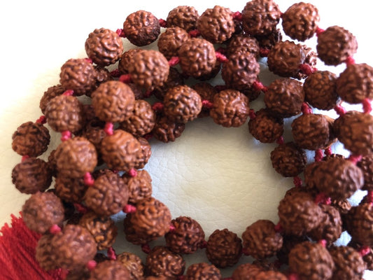 Hand-Knotted 5 Mukhi Rudraksha Mala Necklace (8mm) - Universal Birthstone, Chakra Balance & Harmony