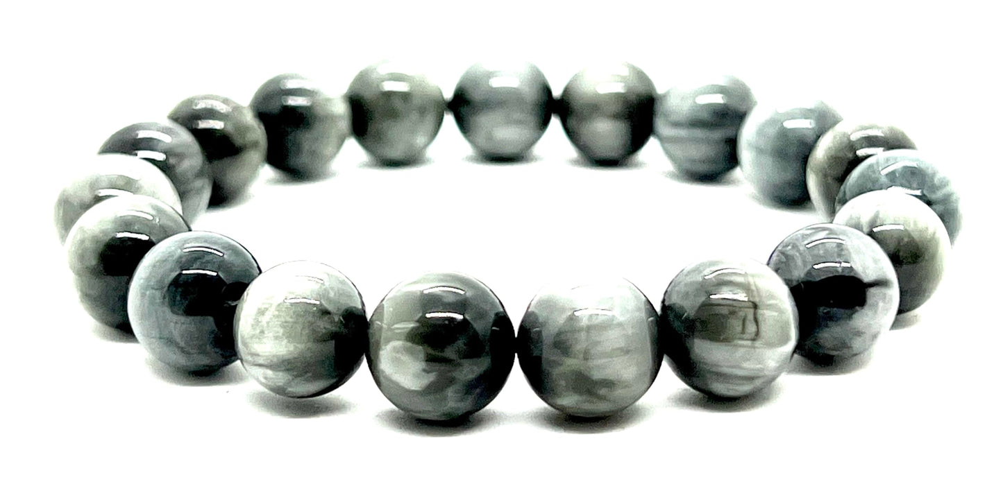 Grey Tiger's Eye (Hawk's Eye) Confidence Bracelet (8mm Beads) - Capricorn Birthstone Bracelet - Solar Plexus & Root Chakras - Wrist Size 7.5 Inches