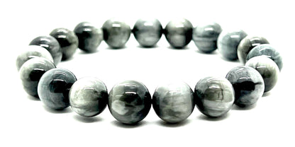 Grey Tiger's Eye (Hawk's Eye) Confidence Bracelet (8mm Beads) - Capricorn Birthstone Bracelet - Solar Plexus & Root Chakras - Wrist Size 7.5 Inches