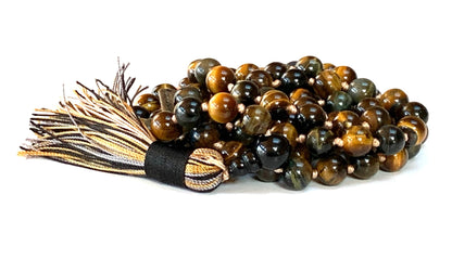 Embrace the Power of Nature with Triple Tiger's Eye Mala Beads Necklace - Gemini & Capricorn Birthstone, Root & Solar Plexus Chakra