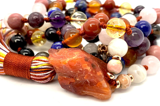 Hand Knotted Calming Energy Emotional Balance Mala Beaded Necklace – 8mm | 108 Beads | 12-Stone Chakra Harmony | Ethically Sourced Gemstones