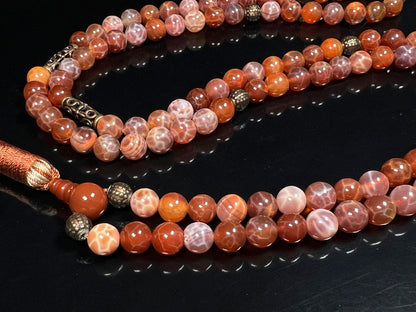 Handmade Fire Agate Mala Necklace – Sacral Chakra Healing for Creativity & Emotional Flow | VESTA Collection