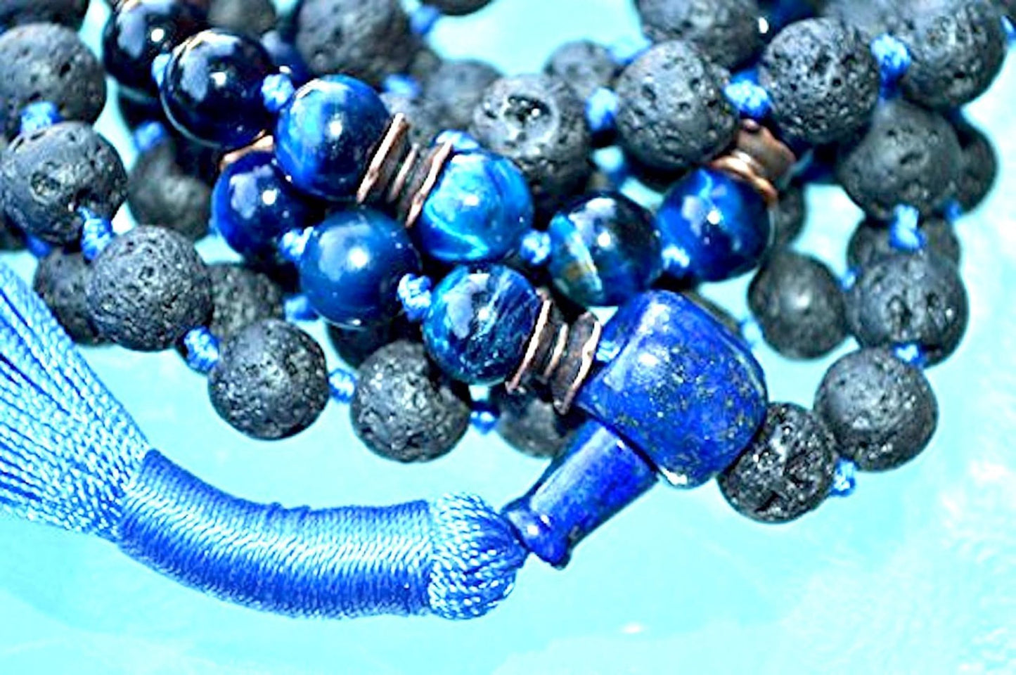 VULCAN Blue Tiger’s Eye & Lava Mala Necklace | 108 Beads for Grounding & Focus