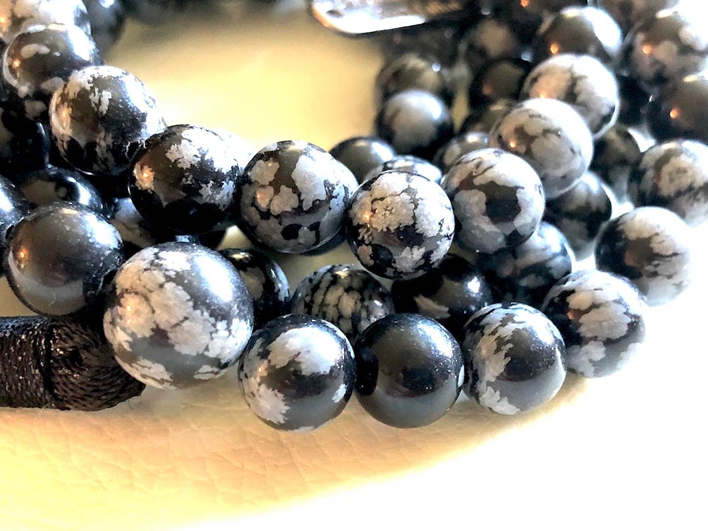 Snowflake Obsidian Mala Beads Necklace, 8mm 108 Mala Beads, Capricorn and Virgo Birthstone Crystal Gemstones