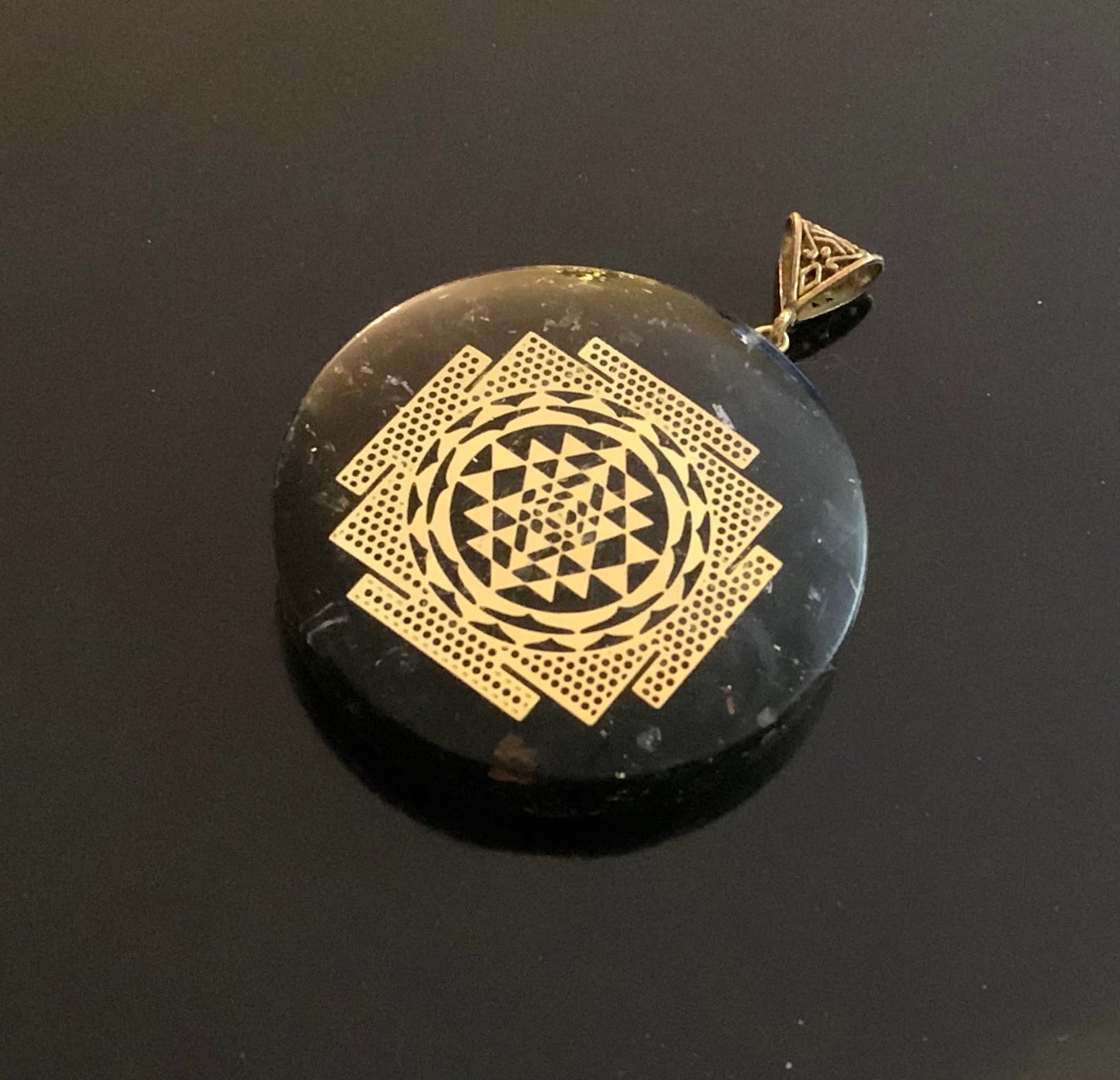 Shungite Sri Yantra Orgone Pendant Necklace, 2 Inch Diameter, Aquarius Gemstone, Root & Crown Chakra - Embrace Harmony: