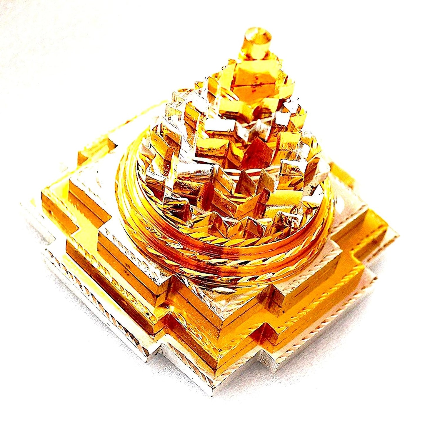 Sri Shree Meru Yantra, Sri Chakra in Brass Size 3" Inch - Spiritual Powers, Vaastu Dosh, Prosperity - 3D - 2 Tone