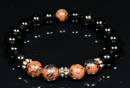 Mahogany and Black Obsidian Stretch Bracelet - 10mm Beads - October November December Birthstones for Scorpio Sagittarius - Root Chakra Grounding Beads