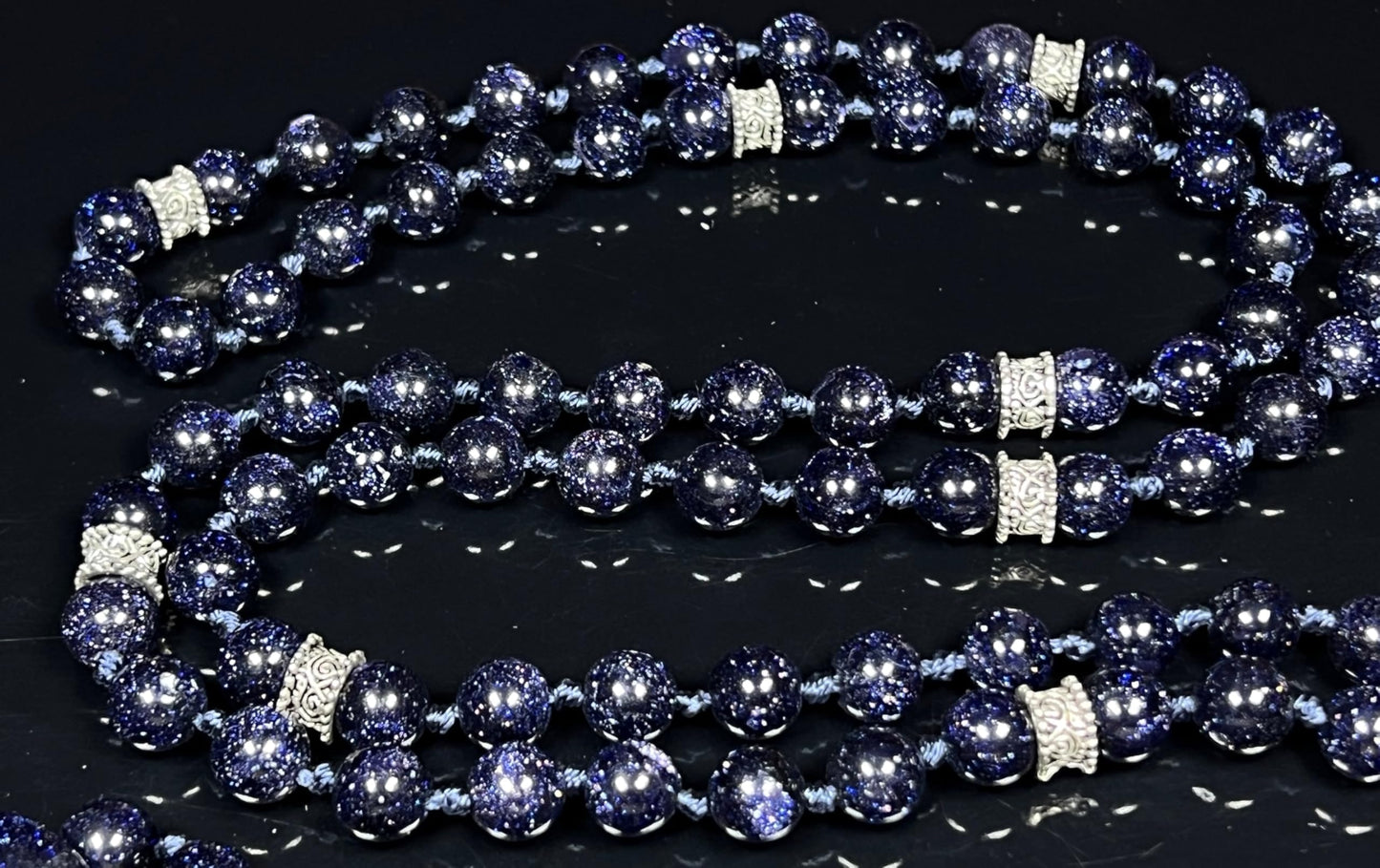 Blue Goldstone Mala Beads Necklace | Throat Chakra | TARA Collection