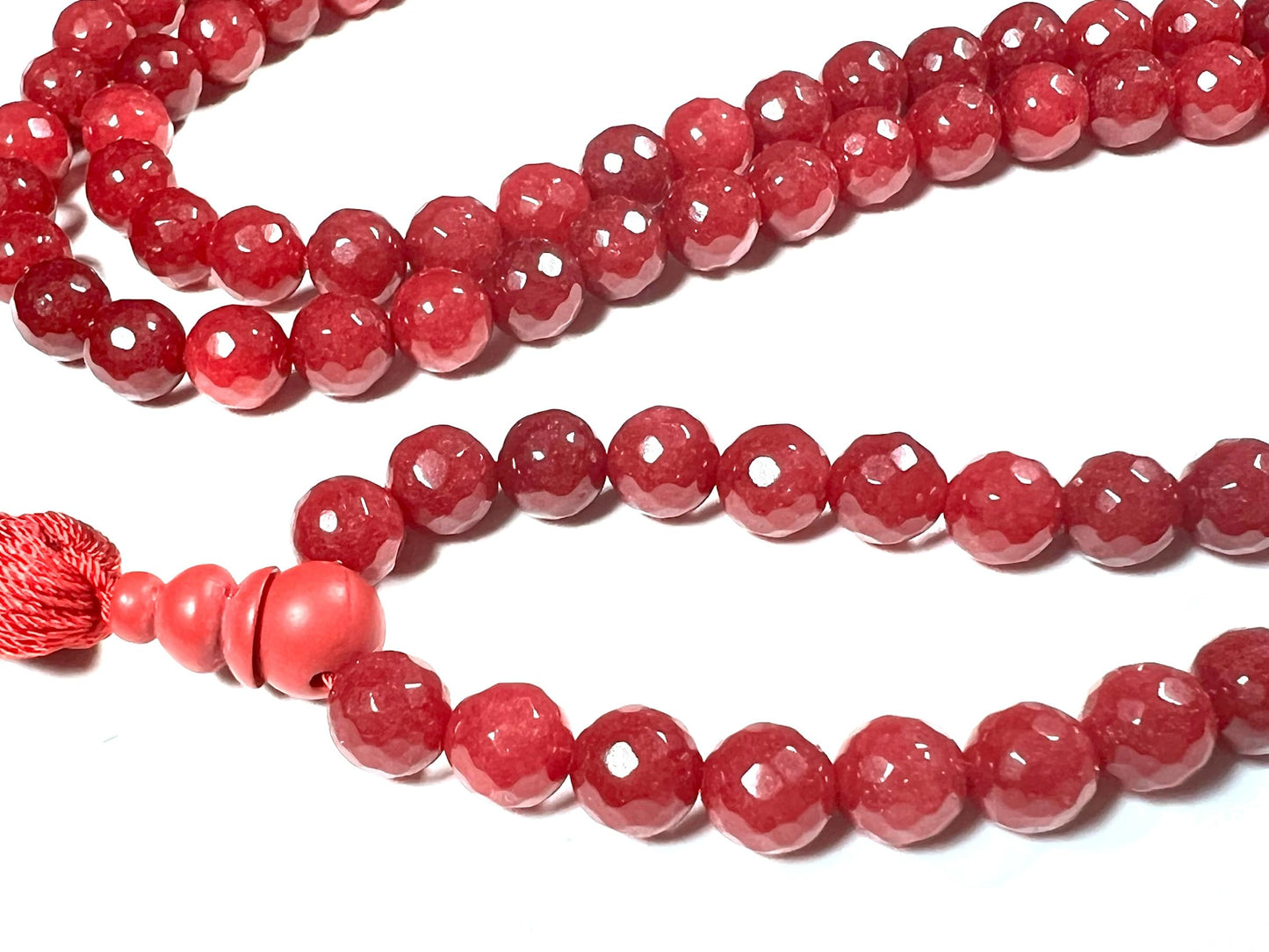 Faceted Red Agate Mala Beads Necklace, 8mm 108 Beads – September Birthstone, Virgo Jewelry, Root Chakra