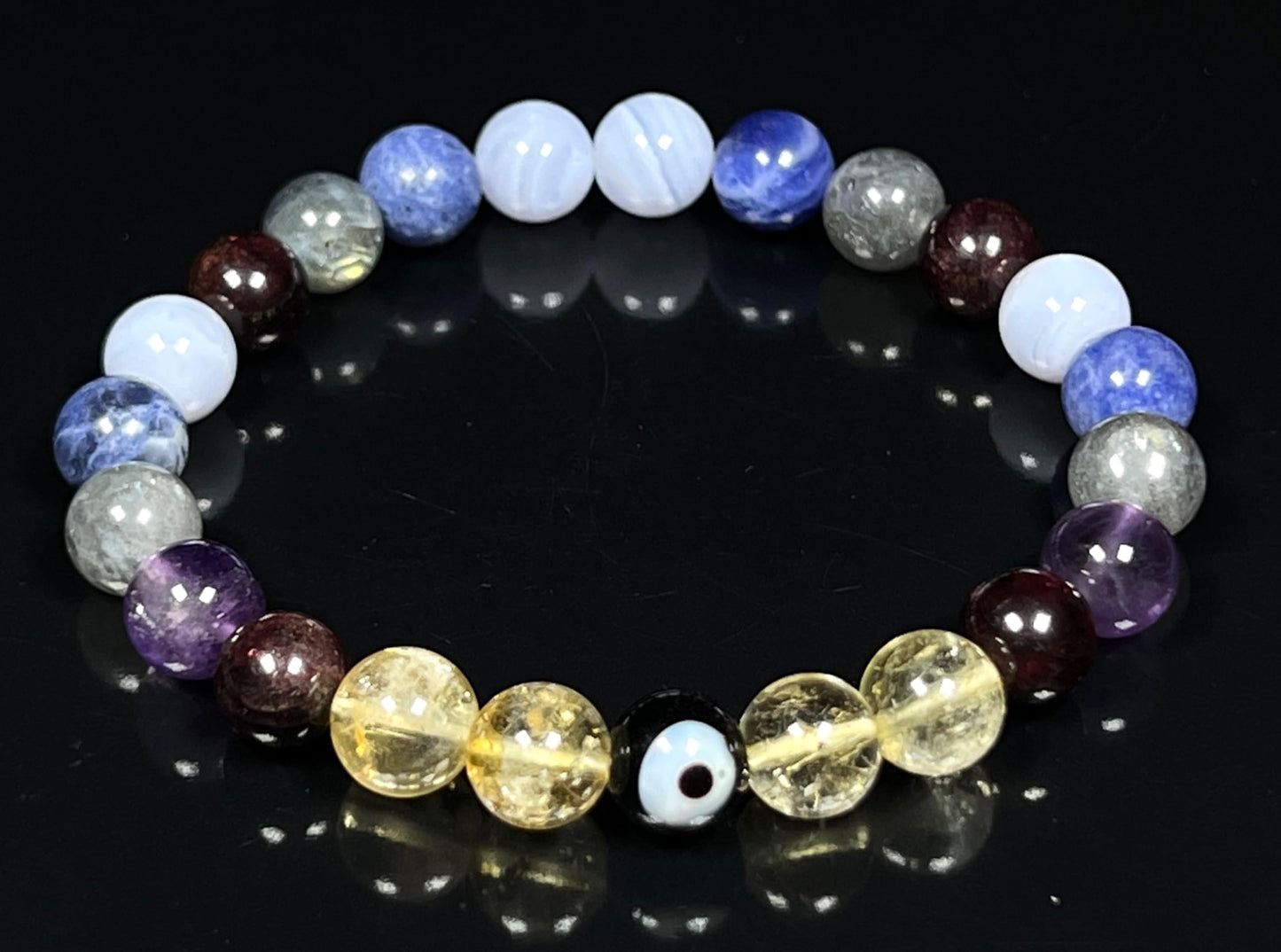 Crystals For Anxiety Stretch Bracelet | Universal Birthstone | Throat & Third Eye Chakra