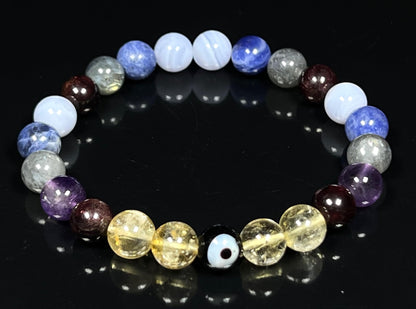 Crystals For Anxiety Stretch Bracelet | Universal Birthstone | Throat & Third Eye Chakra