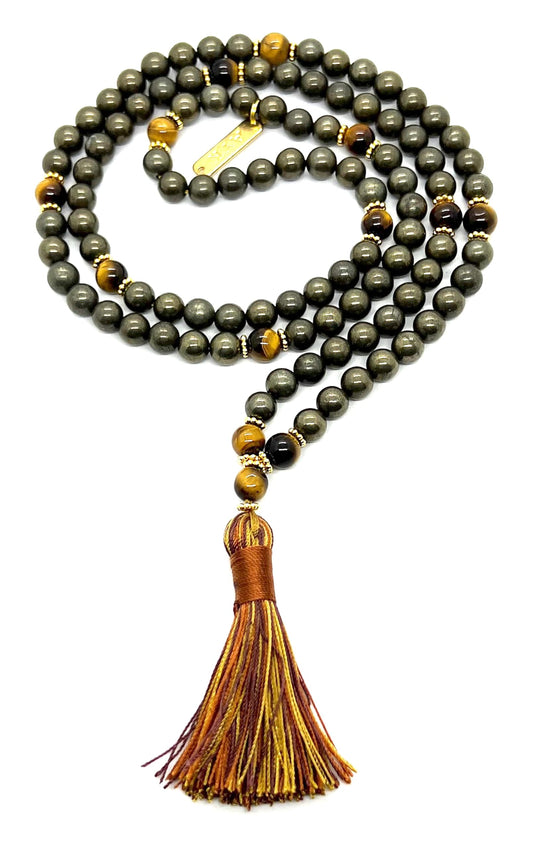 Manipura - Pyrite & Tiger’s Eye Mala Necklace – Solar Plexus & Sacral Chakra