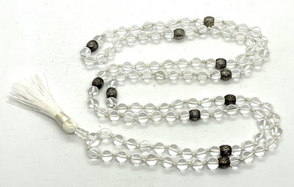 Certified Energized Mala Beads Necklace with COA - Chakra Mala - Japa Mala - 8mm 108 Buddhist Prayer Beads - Meditation Mala - Tassel Necklace – Zodiac/Sun Sign stones (Crystal Quartz)