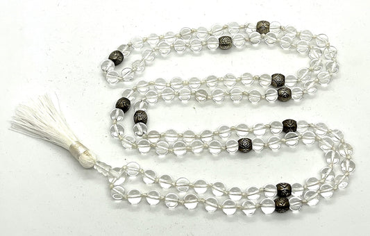 Certified Energized Mala Beads Necklace with COA - Chakra Mala - Japa Mala - 8mm 108 Buddhist Prayer Beads - Meditation Mala - Tassel Necklace – Zodiac/Sun Sign stones (Crystal Quartz)