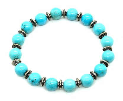 Turquoise Stretch Bracelet, Natural Gemstone Beads, Beaded Wristband, Boho Style, Handmade Jewelry, Communication, Emotional Balance - Approx. 7.25 Inches Wrist Size