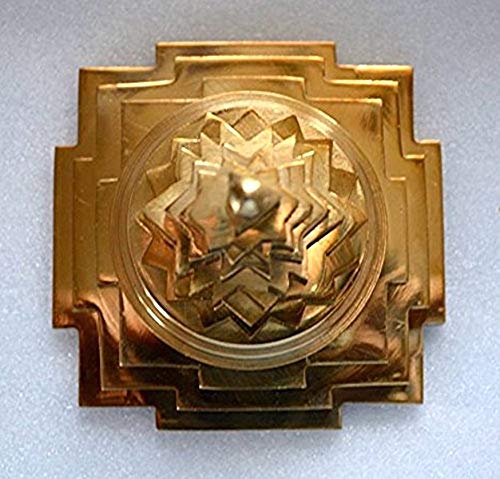 AWAKEN YOUR KUNDALINI Sri Meru Yantra, Shree Chakra Maha Meru in Brass Size 3" Inch - Spiritual Powers, Vaastu Dosh, Prosperity - 3D