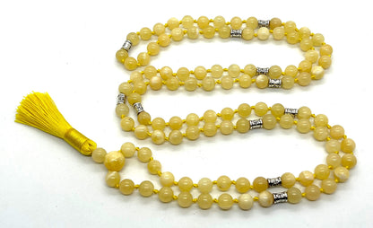 Hand-knotted Calcite Mala Necklace - Taurus & Gemini Birthstone - Throat Chakra Harmony (8mm 108 Beads)