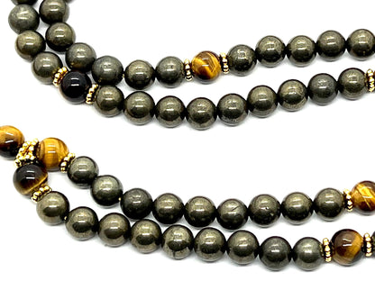 Manipura - Pyrite & Tiger’s Eye Mala Necklace – Solar Plexus & Sacral Chakra