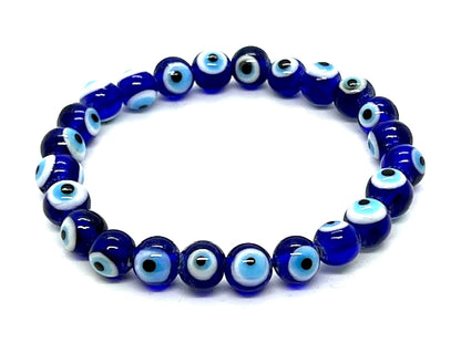 Ward Off Negativity with Grace: Handmade Blue Evil Eye Charm Bracelet (8mm Beads) - Aquarius & Pisces Birthstone