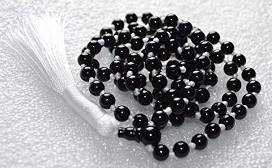 VESTA Black Tourmaline Mala Necklace | 108 Hand-Knotted Beads for Grounding, Protection & Root Chakra Healing | Capricorn Birthstone | Handmade in USA