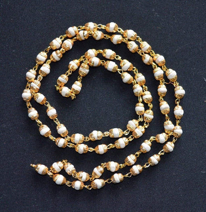 Tulsi mala beads necklace 6mm Holy Basil beads Buddhist Prayer beads with gold/silver caps w/ or w/o S Hook - Sacred calming beads for peace harmony (Style-6 (Round Gold Caps No Hook))