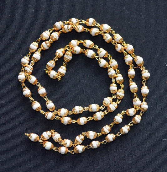 Tulsi mala beads necklace 6mm Holy Basil beads Buddhist Prayer beads with gold/silver caps w/ or w/o S Hook - Sacred calming beads for peace harmony (Style-6 (Round Gold Caps No Hook))