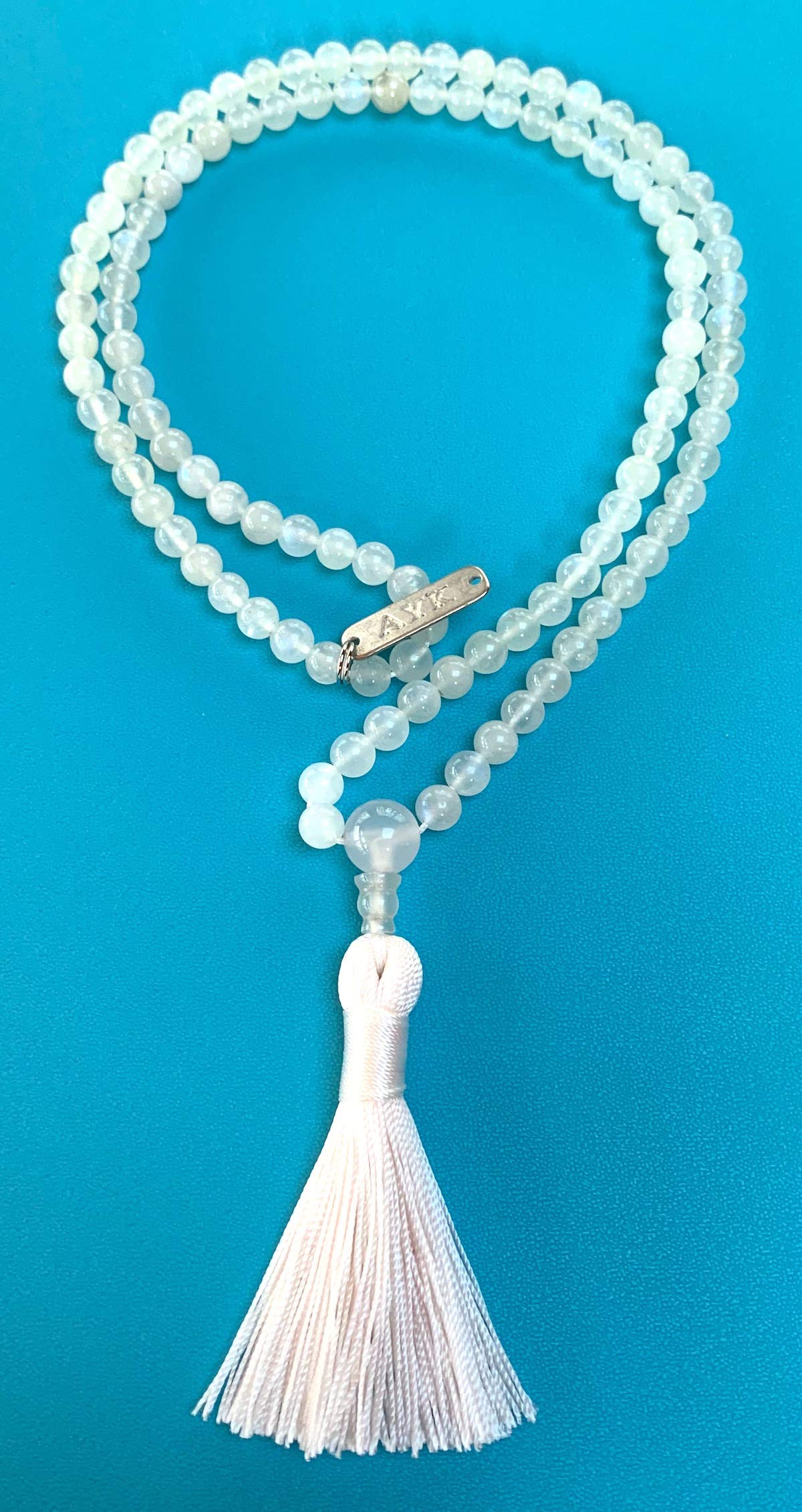 AWAKEN YOUR KUNDALINI Moonstone Mala Beads Necklace, 6mm Beads, 108 Beads - Cancer Birthstone, Crown Chakra