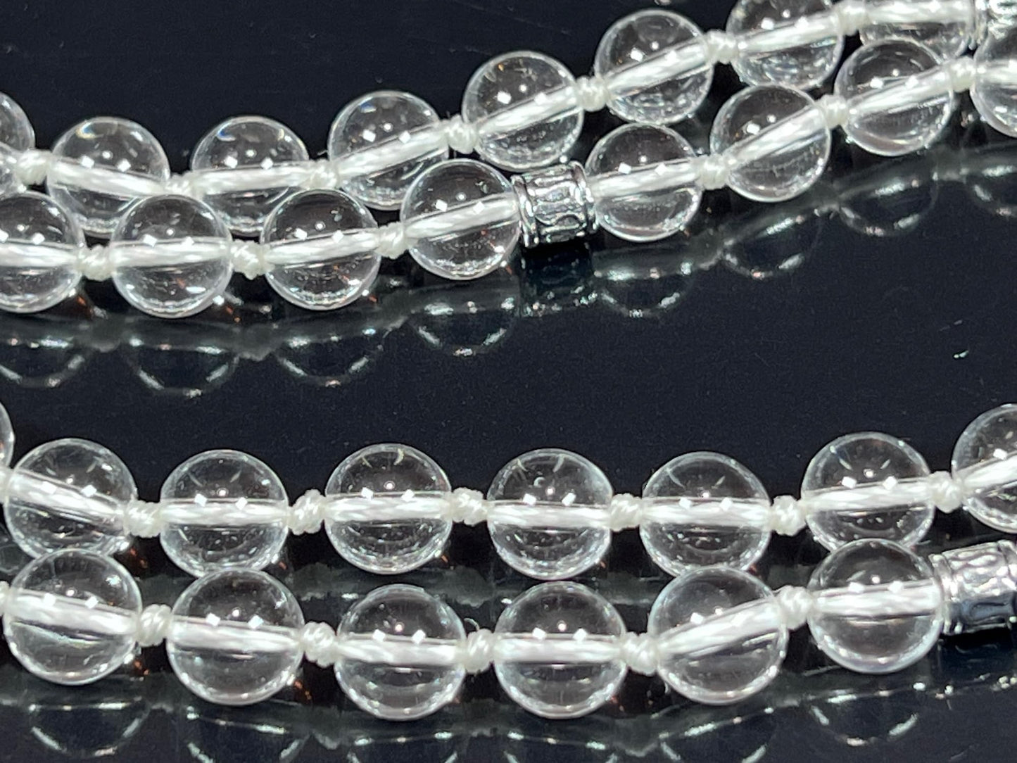 Illuminate Your Path: Hand-Knotted 8mm Clear Crystal Quartz Mala Beads Necklace - Leo Birthstone Sun Sign - Crown Chakra