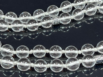 Illuminate Your Path: Hand-Knotted 8mm Clear Crystal Quartz Mala Beads Necklace - Leo Birthstone Sun Sign - Crown Chakra